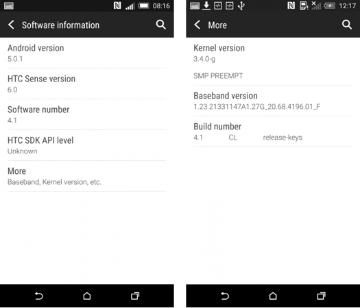 htc one m8, android 5.0.1