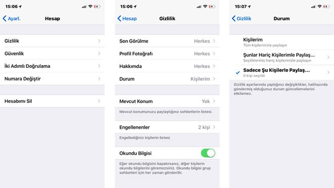 Whatsapp'ta son görülme kapatma