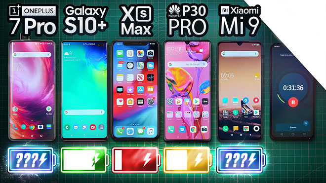 OnePlus 7 Pro, Samsung Galaxy S10 Plus, Apple iPhone Xs Max, Huawei P30 Pro ve Xiaomi Mi 9 pil testinde karşı karşıya [Video]