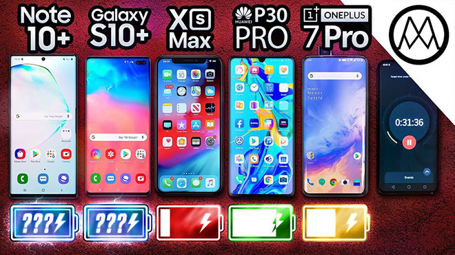 Galaxy Note 10 Plus, Galaxy S10 Plus, iPhone XS Max, P30 Pro ve OnePlus 7 Pro pil testinde karşı karşıya [Video]
