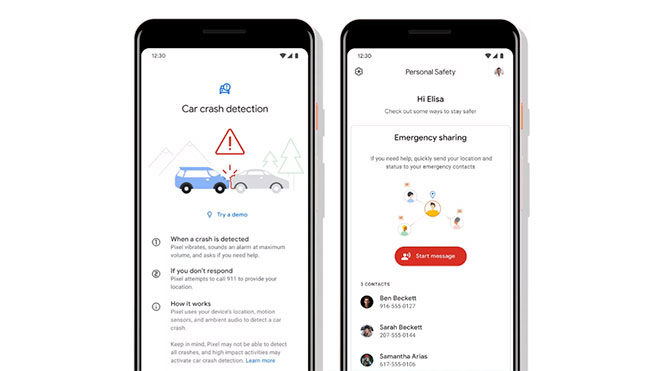 Google Personal Safety Android uygulaması trafik kazası