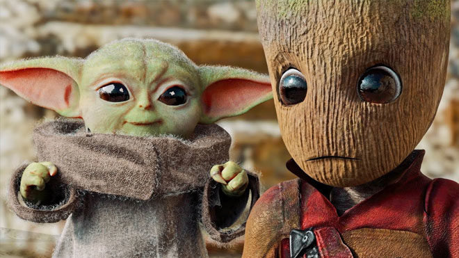 The Mandalorian dizisinin bebek Yoda'sını bebek Groot'la buluşturan kısa film