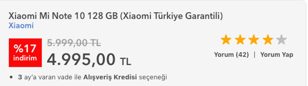 Xiaomi Mi Note 10 128 GB (Xiaomi Türkiye Garantili)