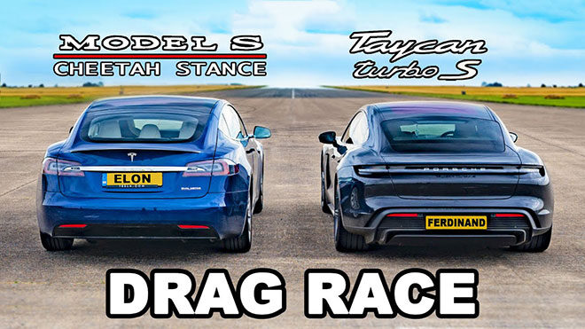 Tesla Model S vs Porsche Taycan Turbo S drag yarışı [İzle]