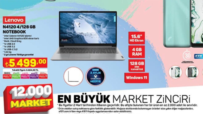 Lenovo IdeaPad 1 Celeron N4210 i in yeni A101 f rsat LOG