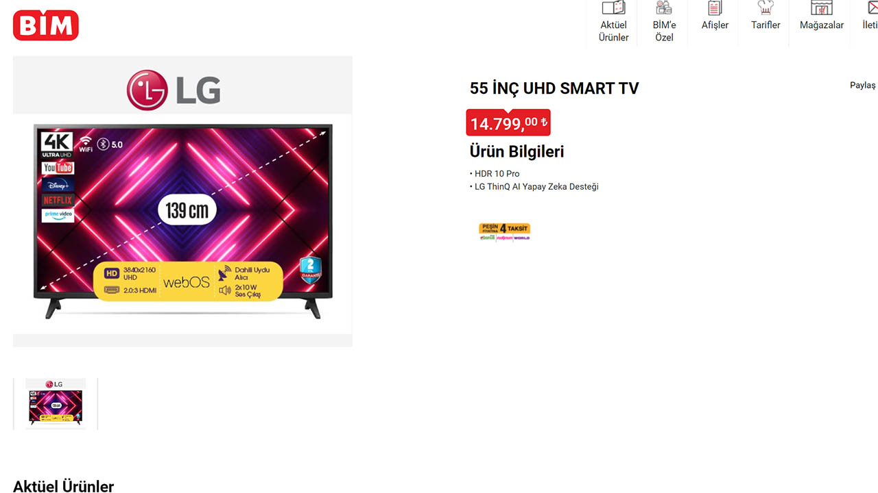 LG 55UQ75006LF televizyon için BİM kampanyası - LOG