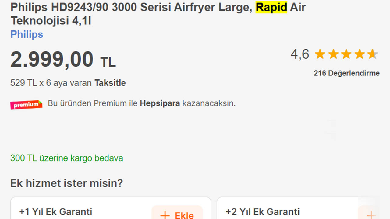 Philips HD9243 yağsız fritöz için indirim fırsatı - LOG
