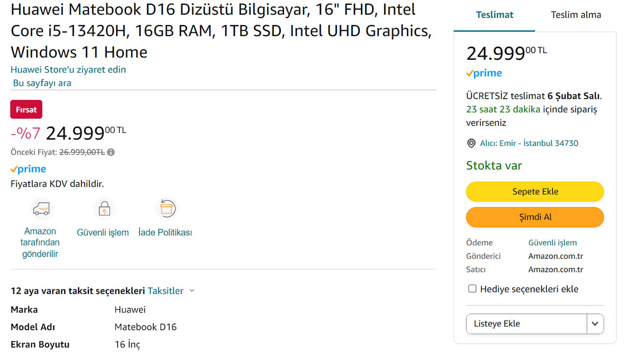 Huawei MateBook D16 için yeni fiyat avantajı [Şubat 2024] - LOG