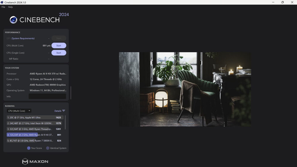 ASUS Zenbook S 16, CINEBENCH testinden çok çekirdek performansına göre 891 puan aldı
