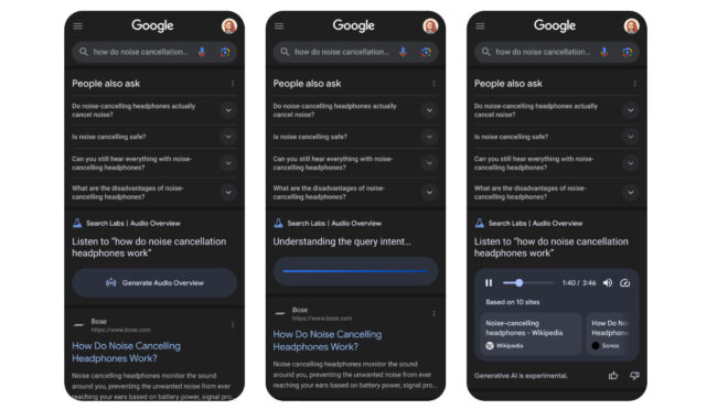 Google, arama sonuçlarından yapay zeka ile sesli içerikler üretmeye başladı