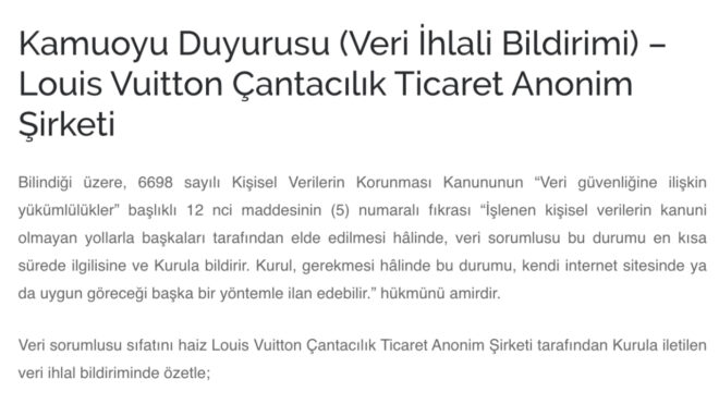 KVKK, Louis Vuitton merkezli veri sızıntısından Türkiye’de yerleşik 142.995 kişinin etkilendiğini duyurdu