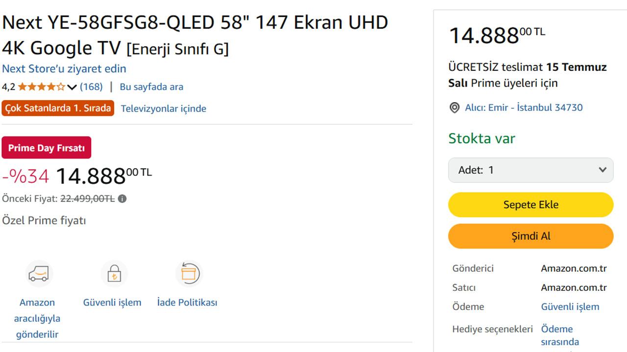 Next YE-58GFSG8-QLED 58" 17.249TL