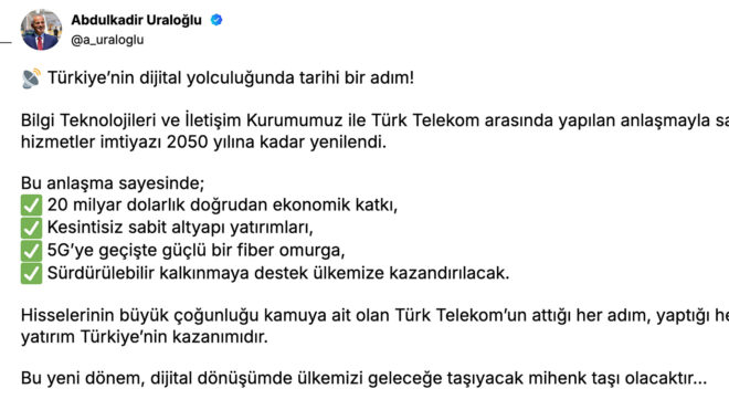 BTK ile Türk Telekom arasında yapılan anlaşmayla sabit hizmetler imtiyazı 2050 yılına kadar yenilendi