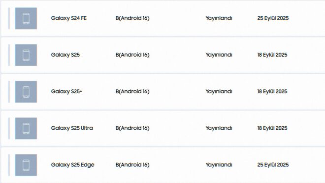 Türkiye'de Android 16 temelli One UI 8 alan yeni Samsung telefonlar oldu