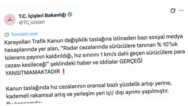 İçişleri Bakanlığı: "%10’luk tolerans payının kaldırıldığı haberleri gerçeği yansıtmamaktadır.