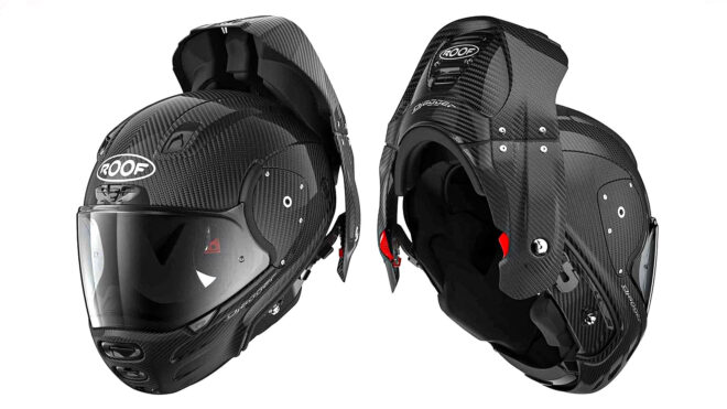 Rahat takıp çıkarma için arkası açılan motosiklet kaskı: "Roof DJagger"