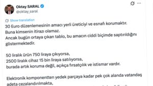 Cumhurbaşkanı Başdanışmanı Oktay Saral, 30 euro düzenlemesini eleştirdi
