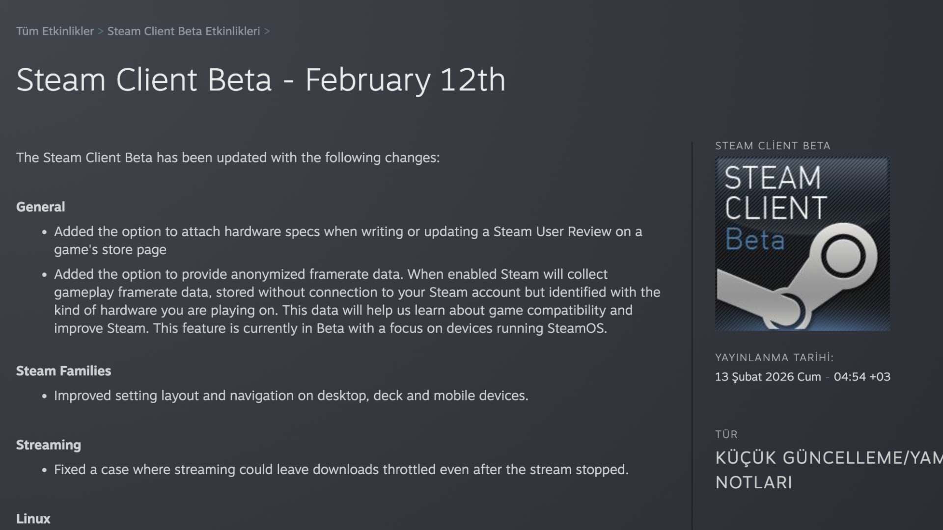 Steam’deki oyun incelemelerine PC donanımları tek tuşla eklenebilecek