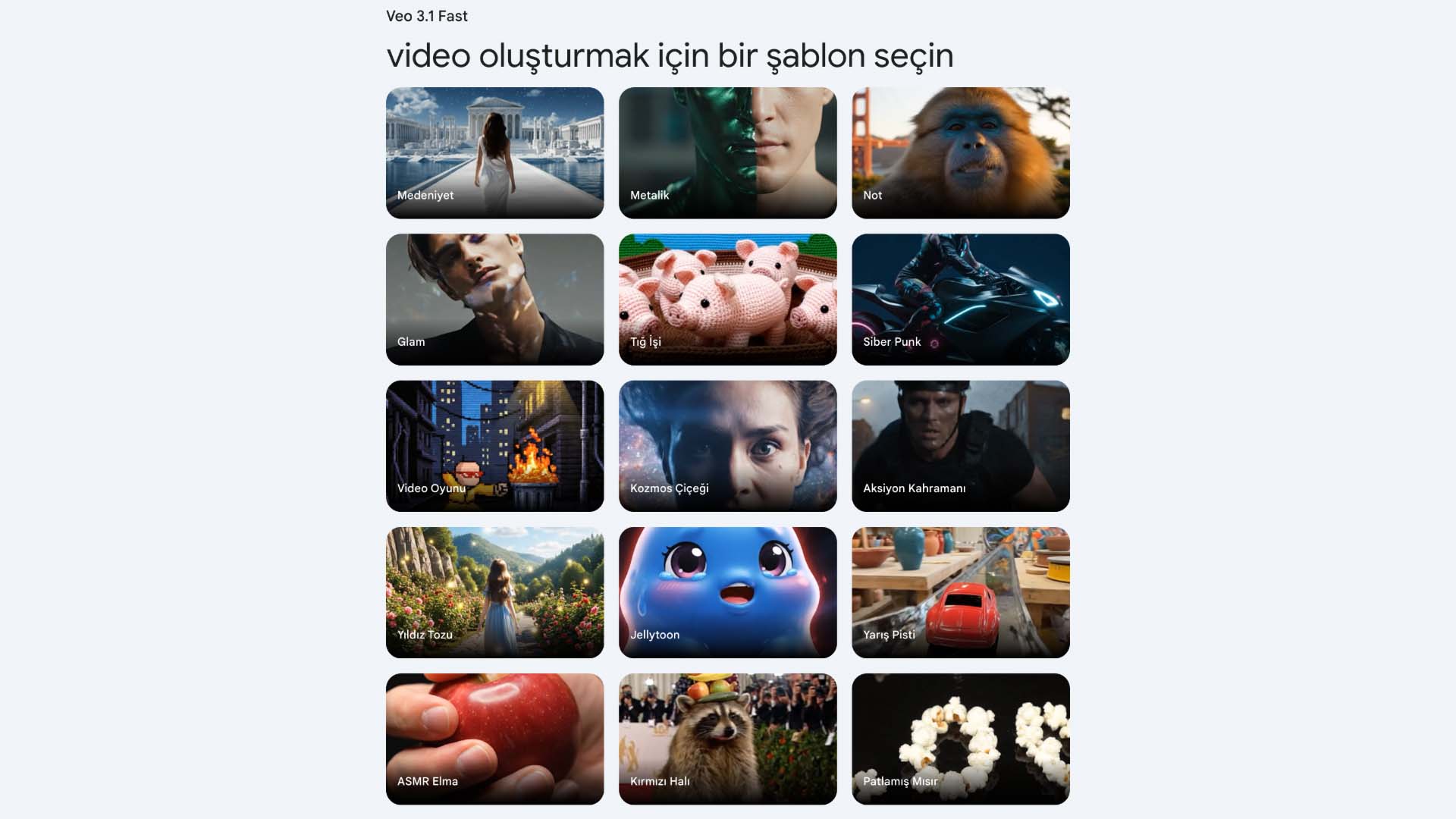 Google, Gemini’a Veo 3.1 için video şablonları ekledi