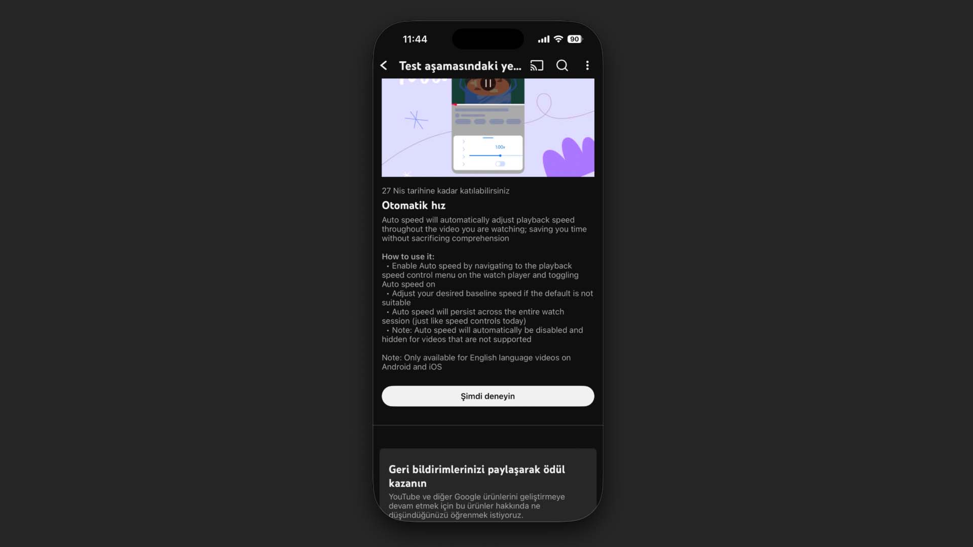 YouTube, mobilde “otomatik hız” özelliğini test etmeye başladı