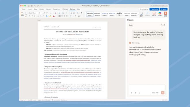 Claude'un Microsoft Word entegrasyonu beta olarak kullanıma sunuldu.