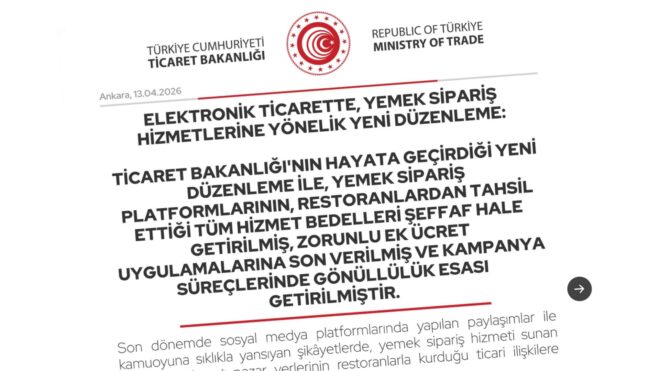 Ticaret Bakanlığı, yemek sipariş hizmetlerinde yeni düzenlemeye gitti