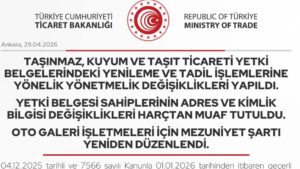 Ticaret Bakanlığı: "Oto galeri işletmeleri için mezuniyet şartı yeniden düzenlendi"