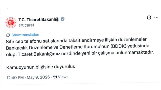 Ticaret Bakanlığı: “Sıfır cep telefonu satışlarında taksitlendirmeye ilişkin yeni bir çalışamız bulunmuyor”