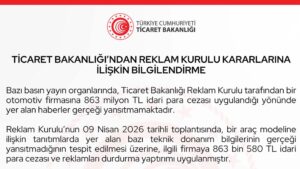 Ticaret Bakanlığı: "Bir Japon otomobil firmasına 863 milyon TL ceza kesilmedi"