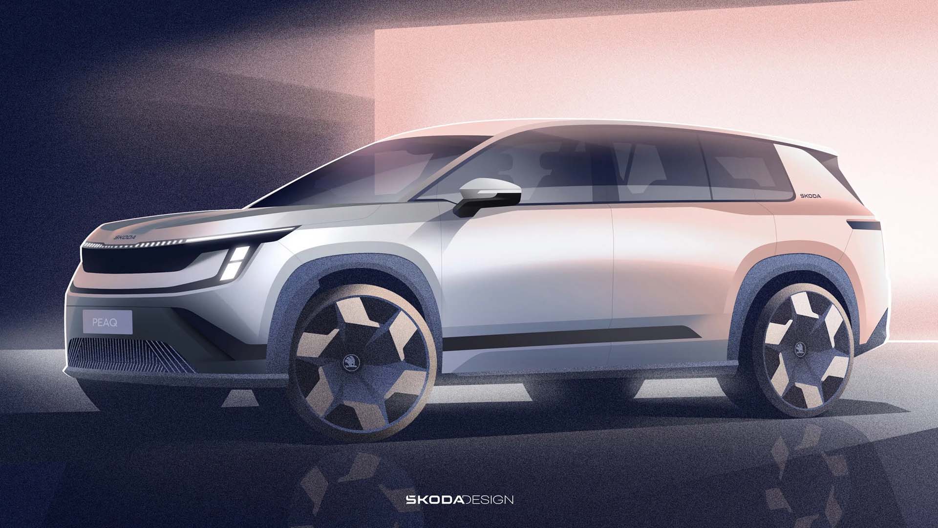 Skoda, elektrikli amiral gemisi Peaq için resmi çizimler paylaştı