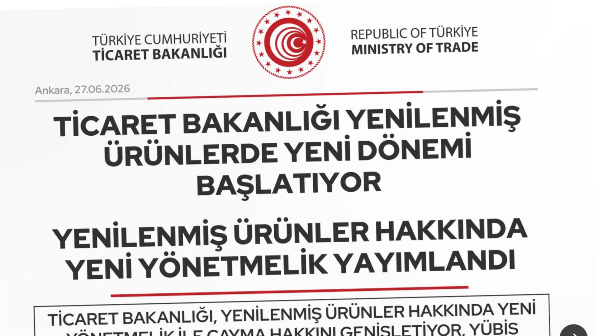 Ticaret Bakanlığı yenilenmiş ürünlerde yeni dönemi başlatıyor
