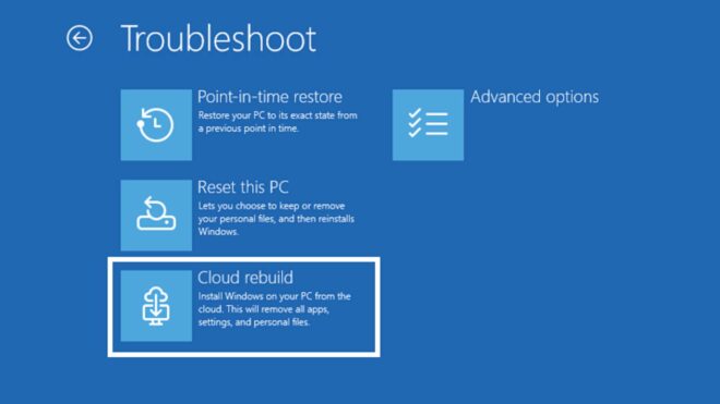 Windows 11 için yeni kurtarma seçeneği "cloud rebuild" geliyor